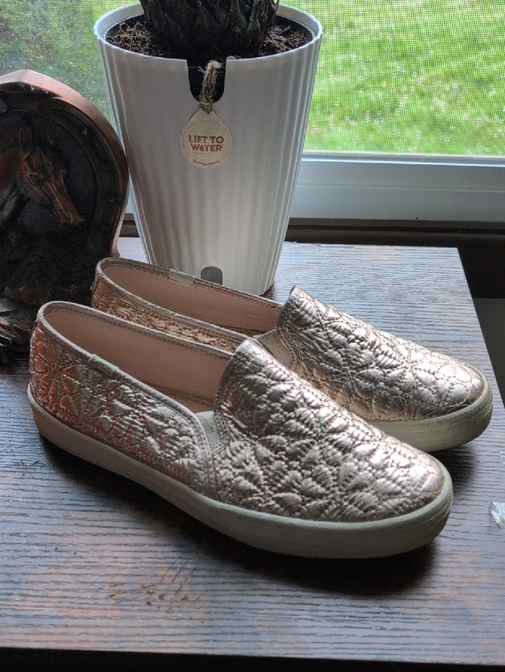 Quilted Metallic Slip-On in Rose Gold